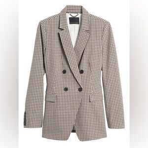 Banana Republic Tan and Black Slim Double-Breasted Plaid Blazer